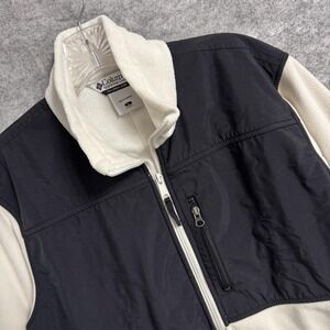 Columbia‎ Jacket Womens Large Black White Fleece Full Zip Nylon Yoke Pockets